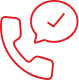 Appel Confirmé: Service Client Efficace Icône rouge d'un téléphone avec une bulle de dialogue contenant une coche. Communication réussie, appel confirmé, service client.