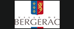 Bergerac : Logo Officiel de la Ville Logo de la ville de Bergerac avec blason bleu à fleurs de lys dorées et rouge à lion doré. Nom de la ville en majuscules.