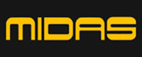 Midas: Équipement Audio Professionnel - Logo Officiel Logo Midas jaune sur fond noir. Midas est une marque d'équipements audio professionnels haut de gamme, notamment des consoles de mixage.
